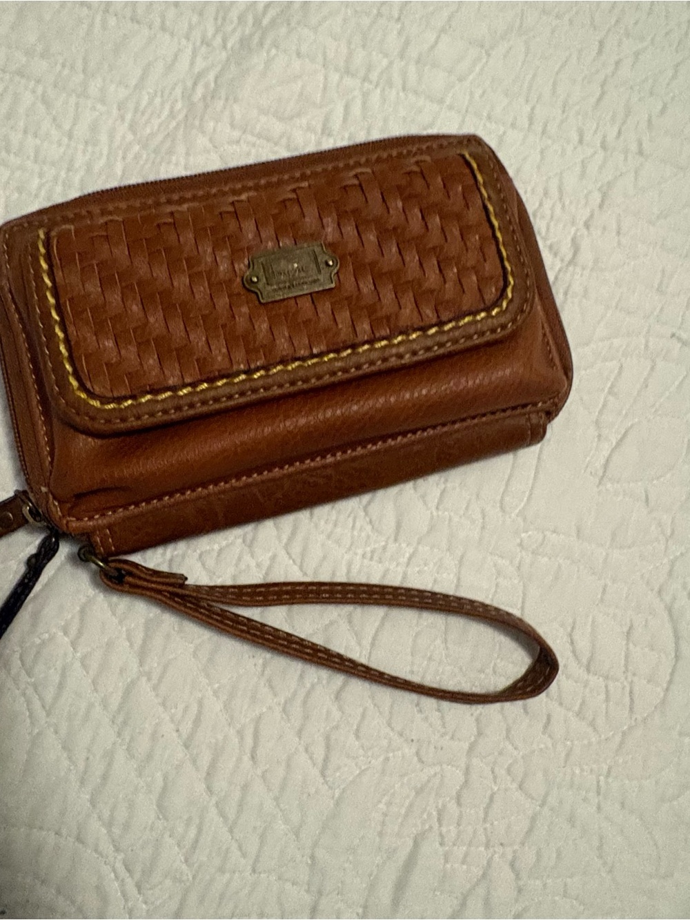 Brown Woven Leather Wristlet Wallet - Women Bags